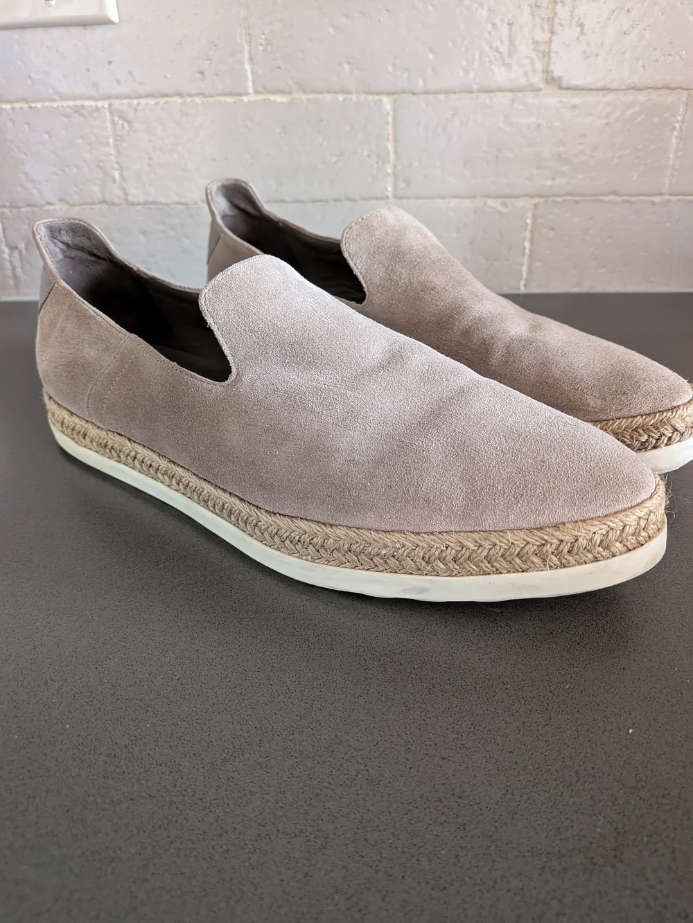Vince Taupe Suede Slip-On Espadrilles